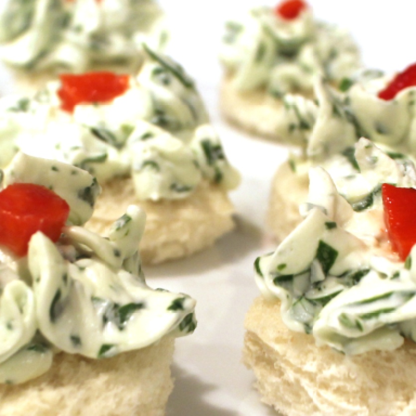 Watercress and cream cheese canapes
